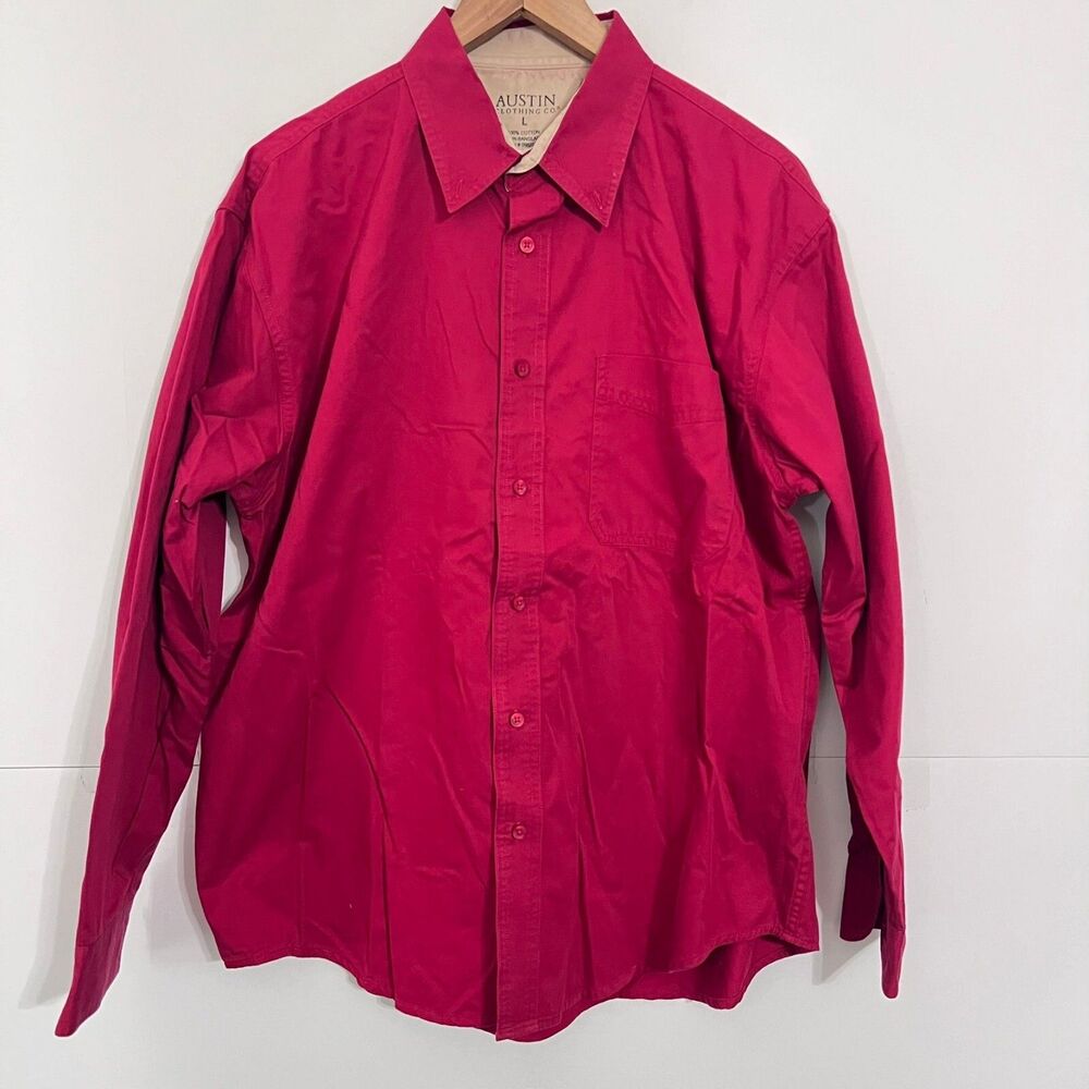 Austin Clothing Co Mens Shirt Size L Red Chambray Long Sleeve Button Up Pockets